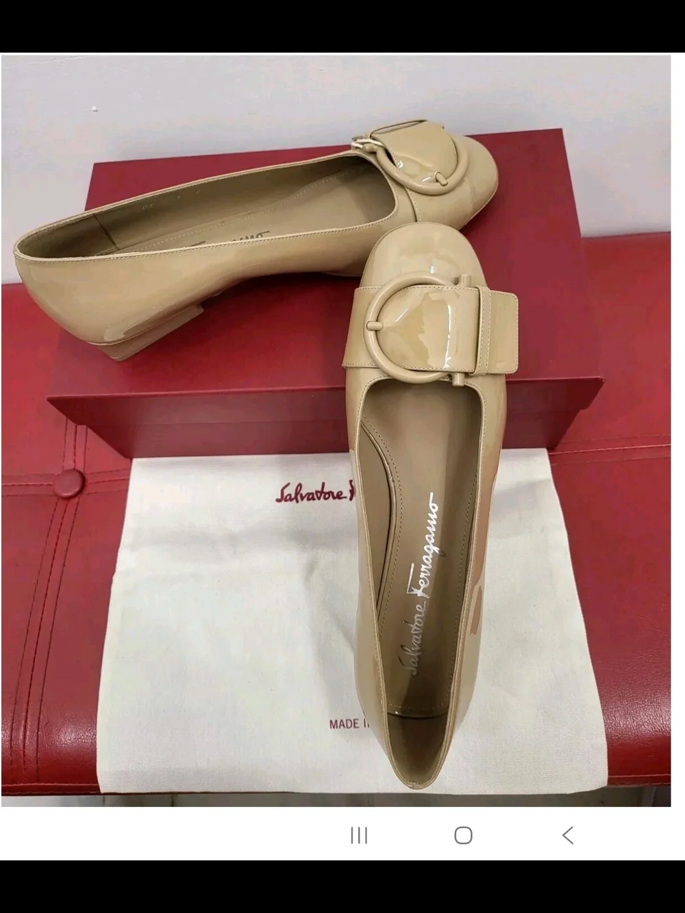 Salvatore Ferragamo Beige Bessie Gancini Pump Shoes Size 7.5C and Size 10B NWB